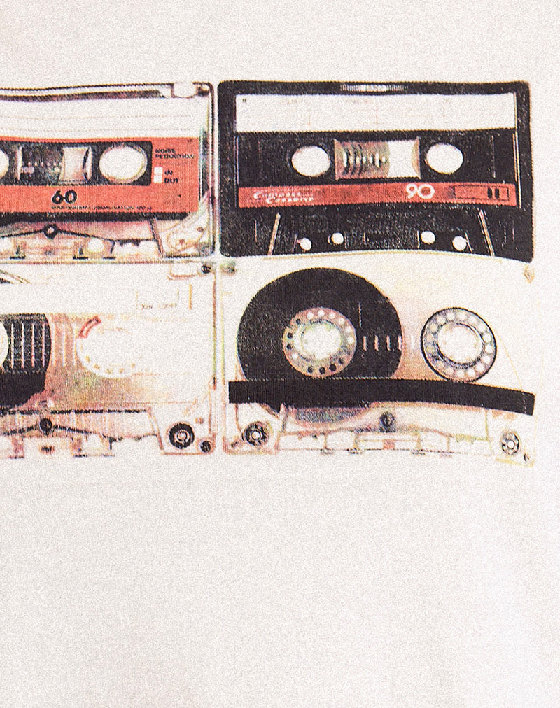 Saki Tee in Ivory with Retro Cassette Motif-Nico Sky