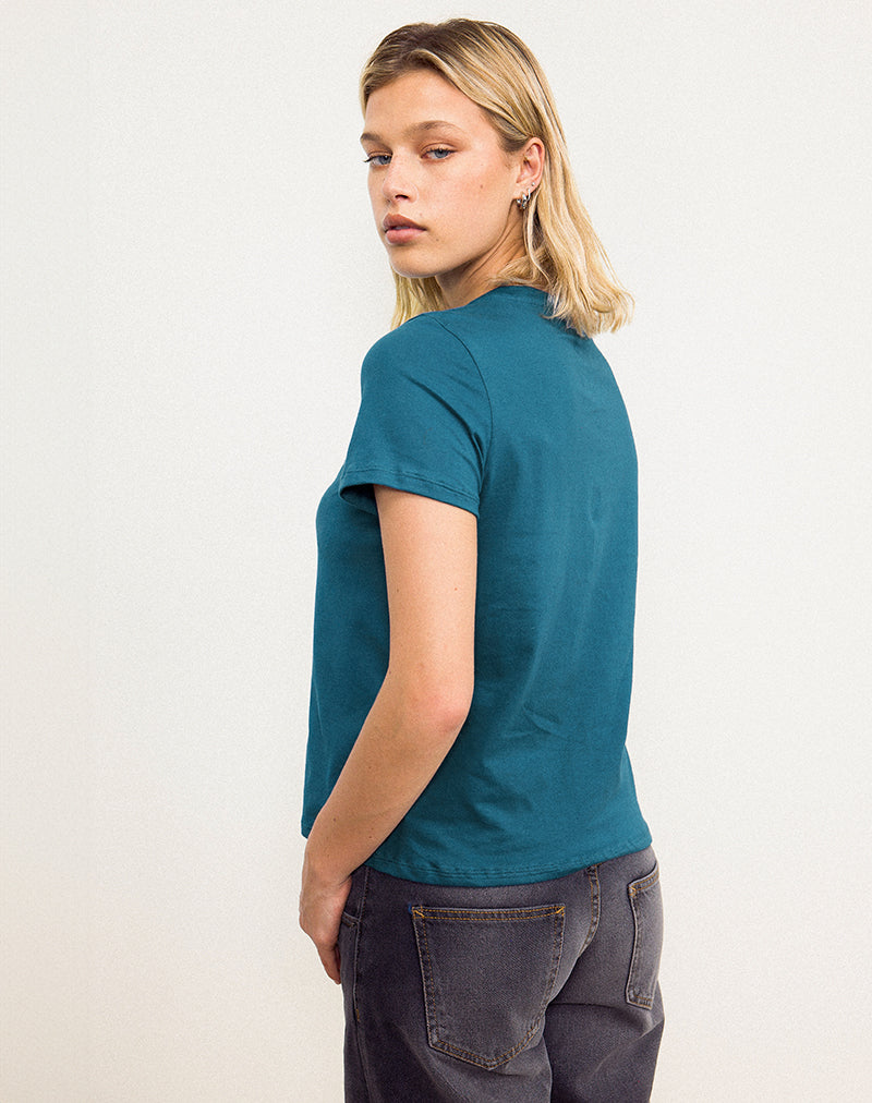 Saki Tee in Mediterranean Blue with She's Fantastic Slogan-Nico Sky