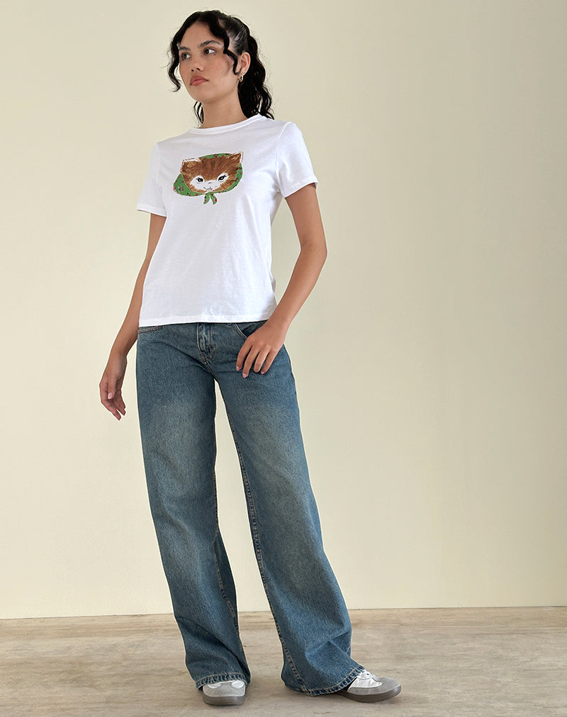 Saki White Tee in Kitty Print-Nico Sky