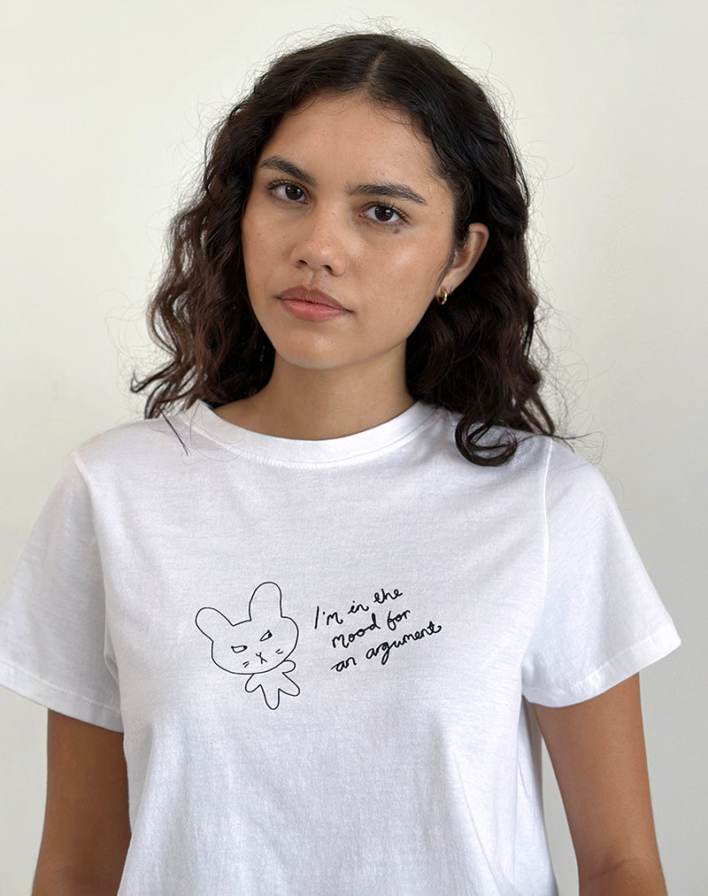 Saki Tee in White Argument Mood Print-Nico Sky