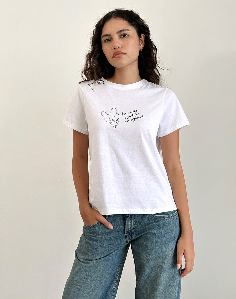 Saki Tee in White Argument Mood Print-Nico Sky