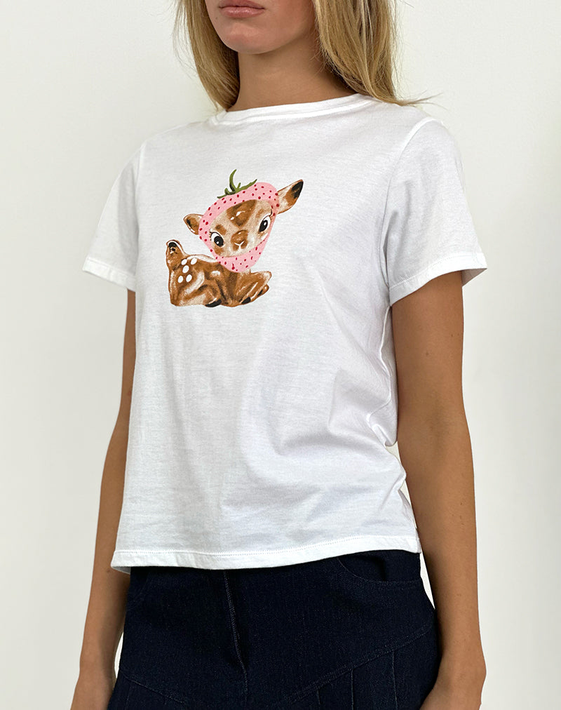 Saki Tee in White with Baby Deer Print-Nico Sky