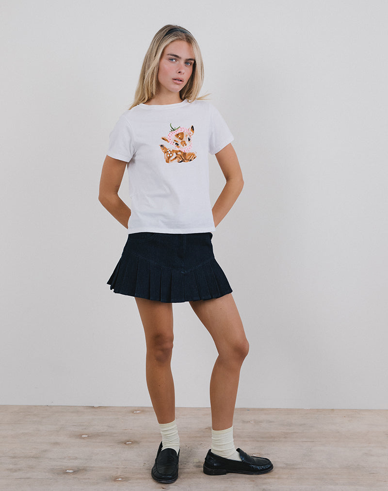 Saki Tee in White with Baby Deer Print-Nico Sky