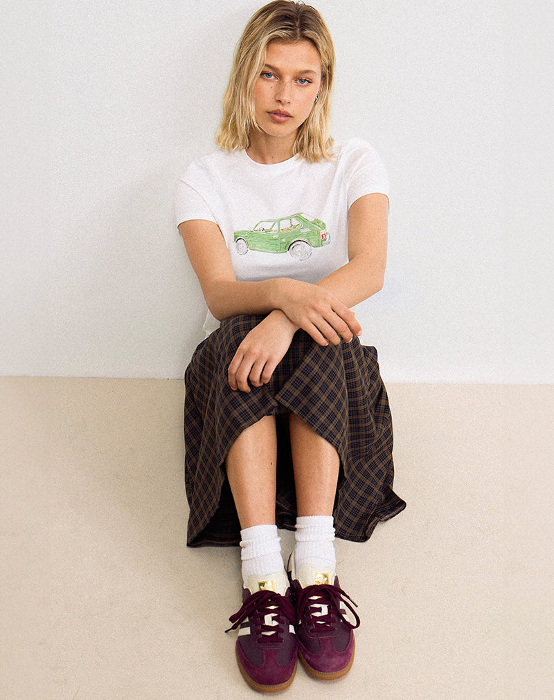 Saki Tee in White with Green Car-Nico Sky