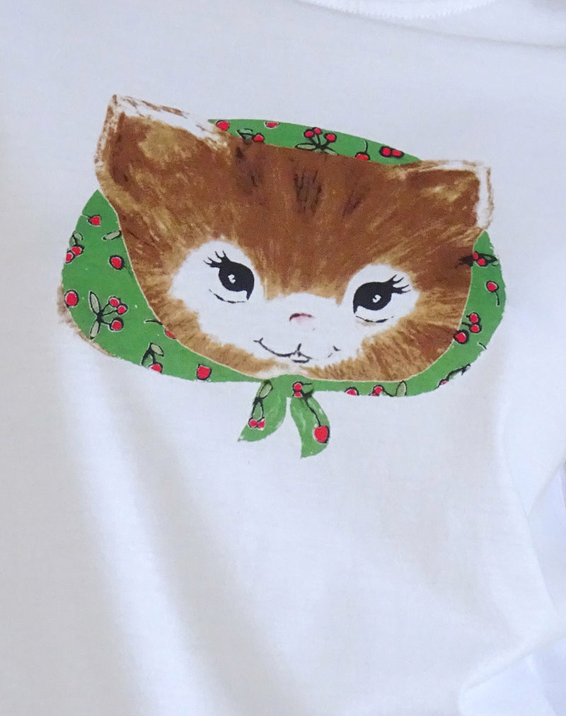 Saki White Tee in Kitty Print-Nico Sky