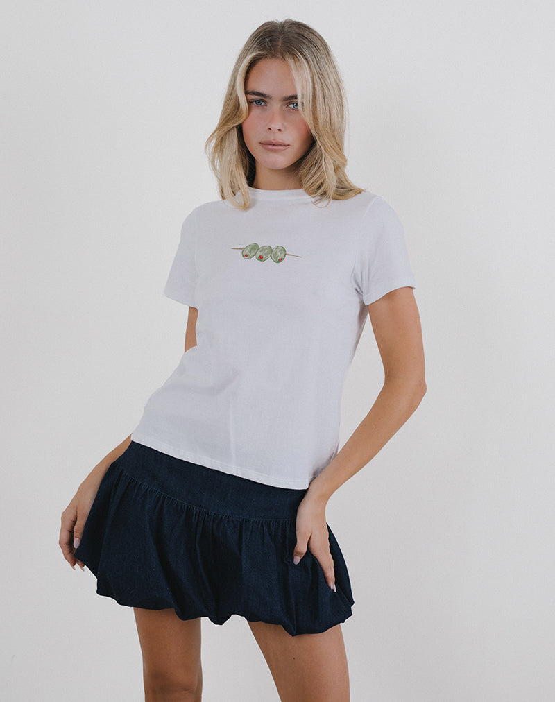 Saki Tee in White with Olives Graphic-Nico Sky