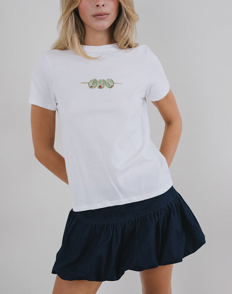 Saki Tee in White with Olives Graphic-Nico Sky