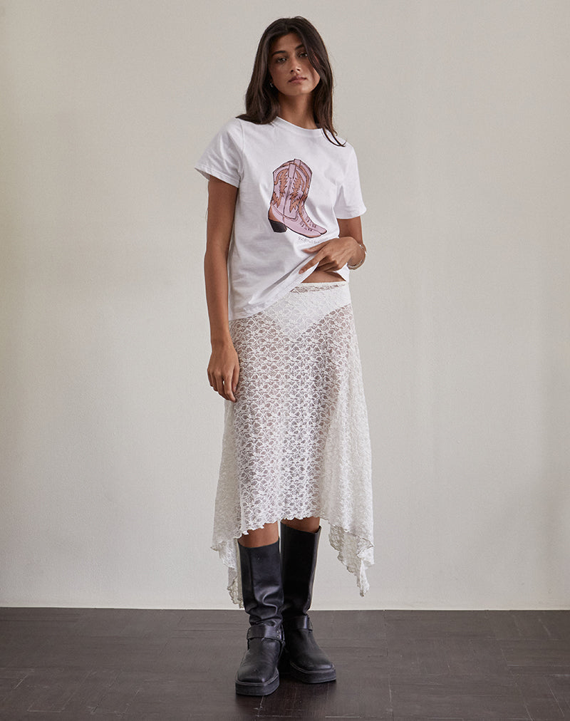 Saki Tee in White with Pink Cowboy Boot Print-Nico Sky