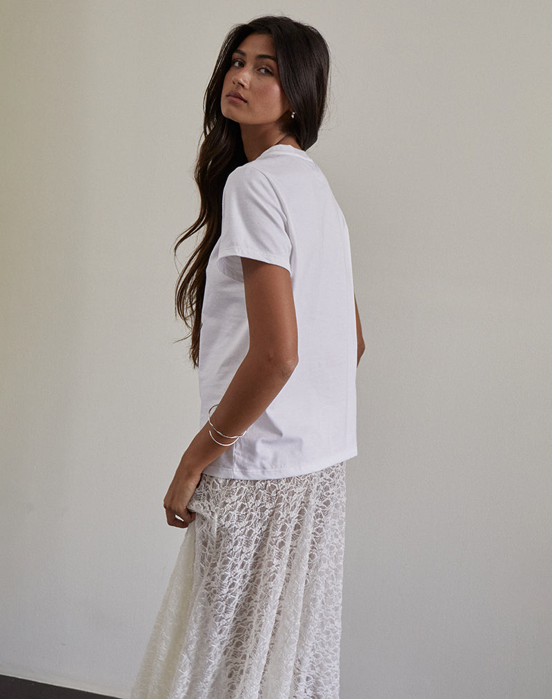 Saki Tee in White with Pink Cowboy Boot Print-Nico Sky