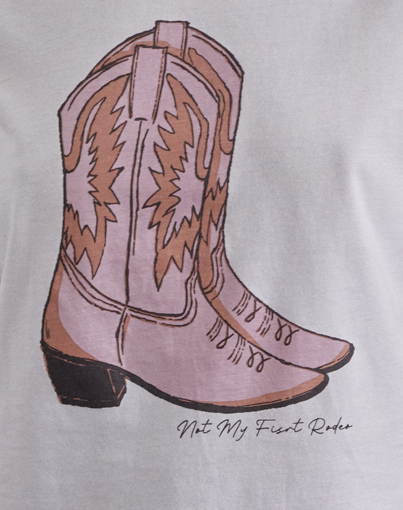 Saki Tee in White with Pink Cowboy Boot Print-Nico Sky