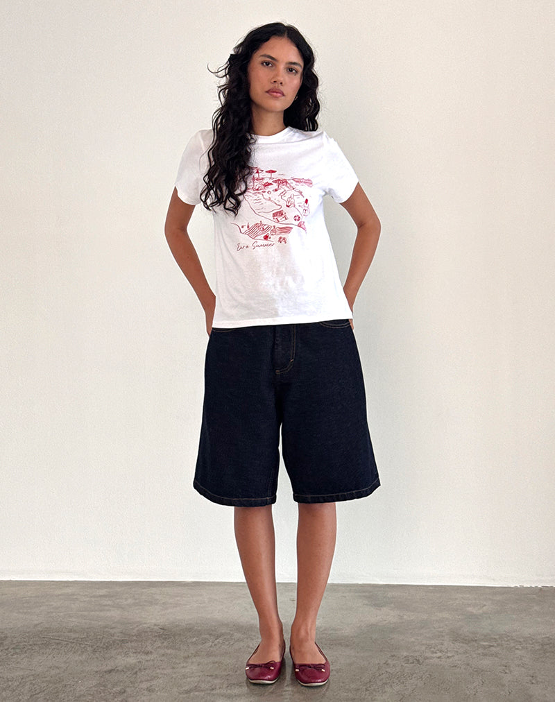 Saki Tee in White with Royal Red Euro Summer-Nico Sky