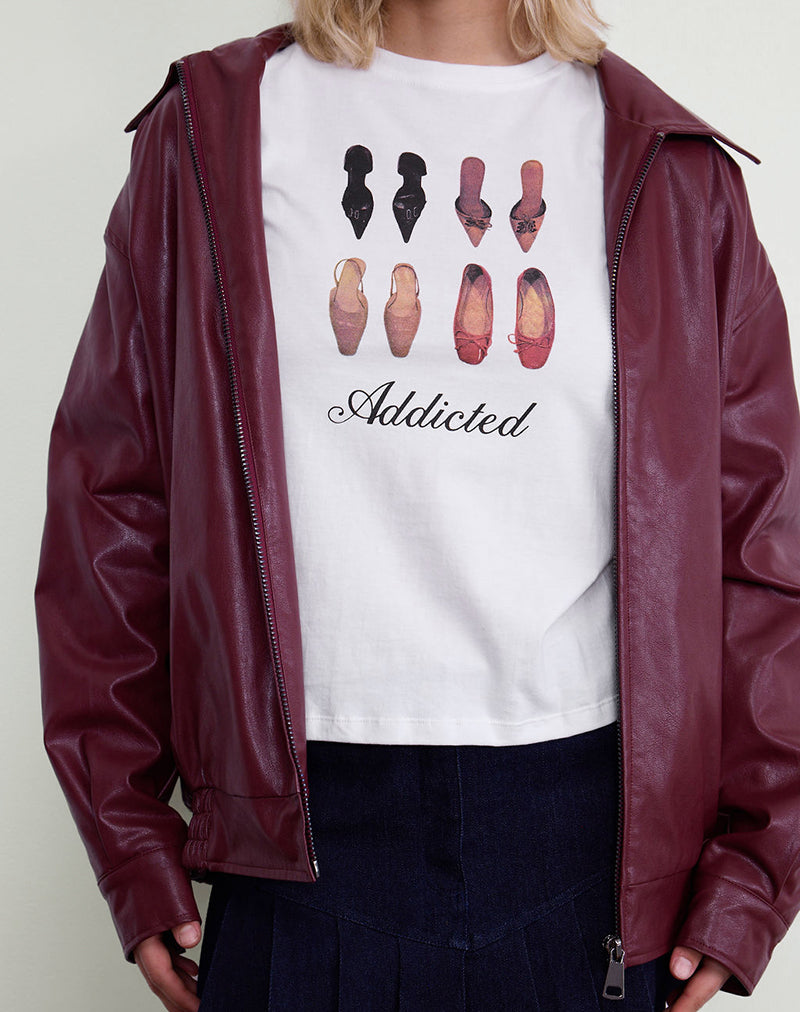 Saki Tee in White with Shoe Addicted Print-Nico Sky