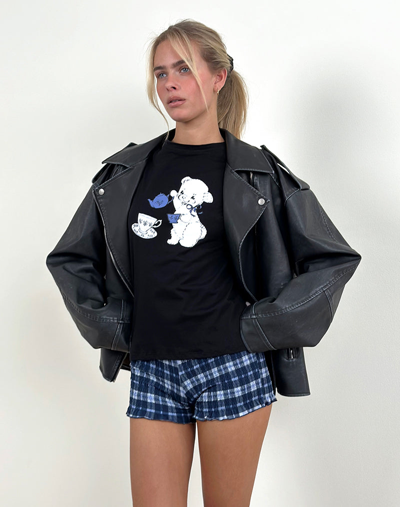 Saki Tee in Black With Tea Time Print-Nico Sky