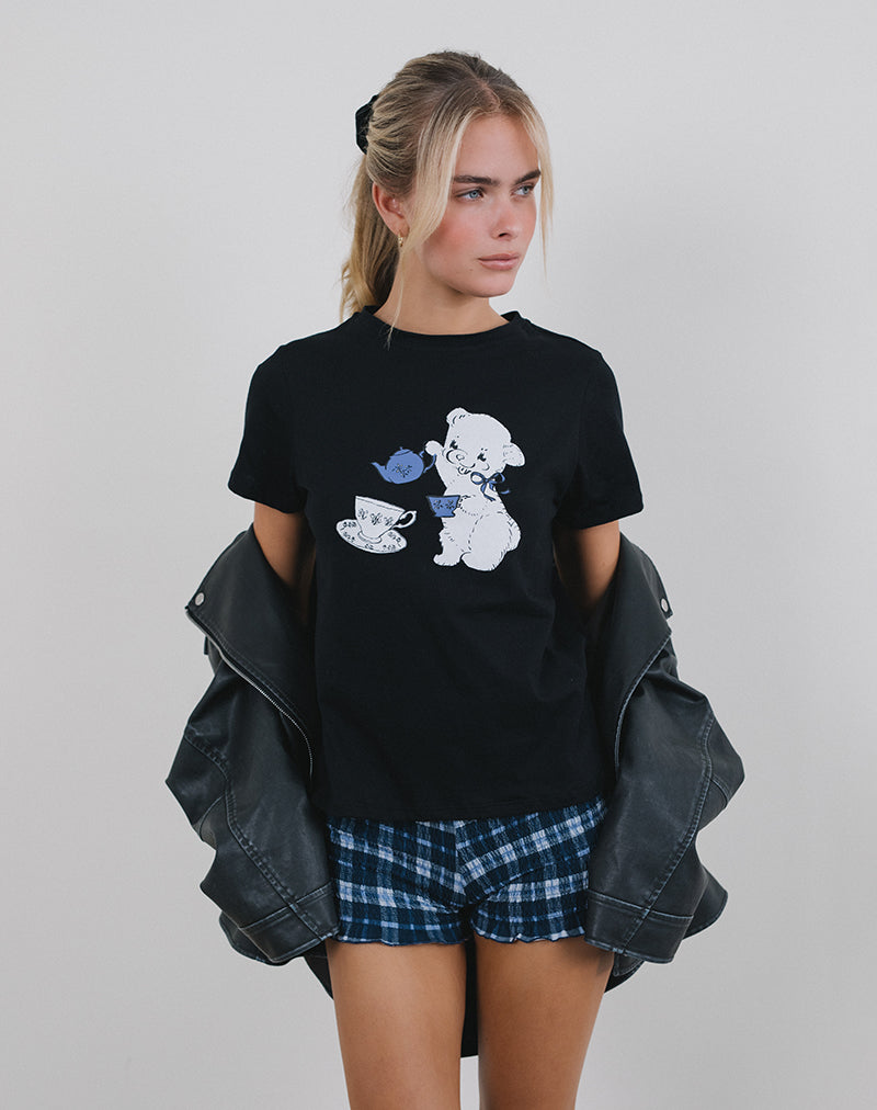 Saki Tee in Black With Tea Time Print-Nico Sky