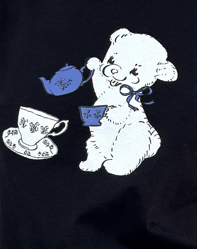 Saki Tee in Black With Tea Time Print-Nico Sky