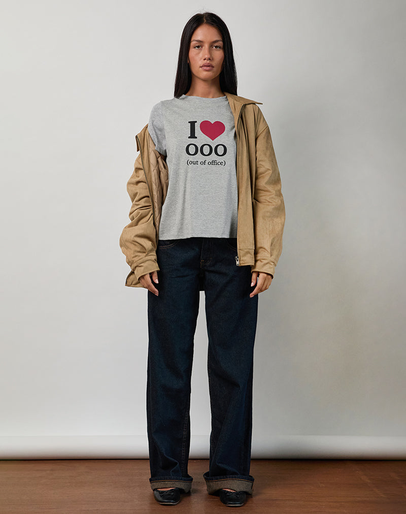 Saki Tee in Grey Marl with I Love OOO Graphic-Nico Sky