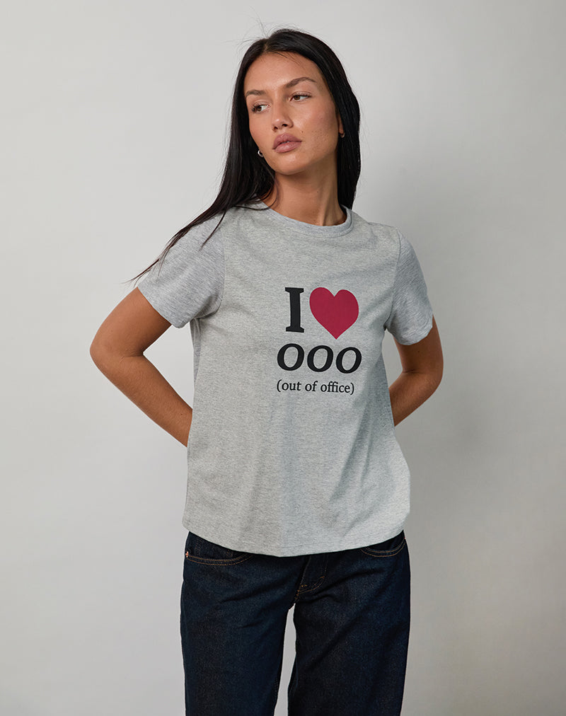 Saki Tee in Grey Marl with I Love OOO Graphic-Nico Sky