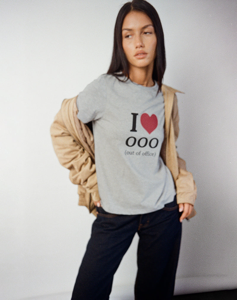 Saki Tee in Grey Marl with I Love OOO Graphic-Nico Sky