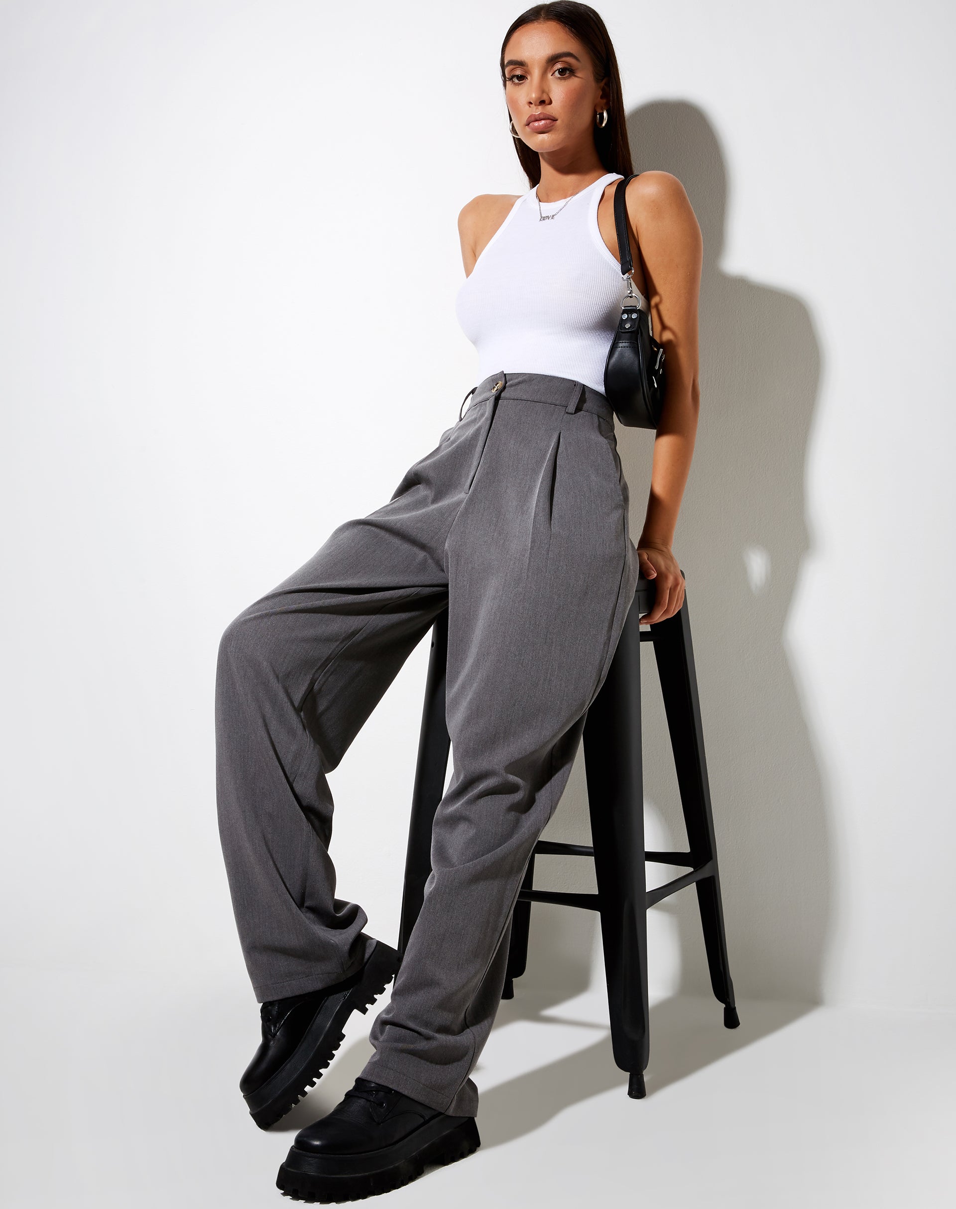 Sakila Trouser in Tailoring Charcoal-Nico Sky