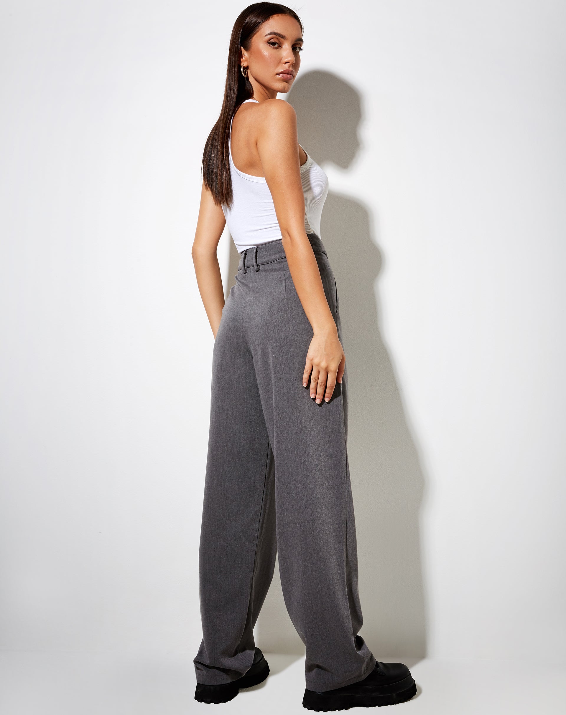 Sakila Trouser in Tailoring Charcoal-Nico Sky