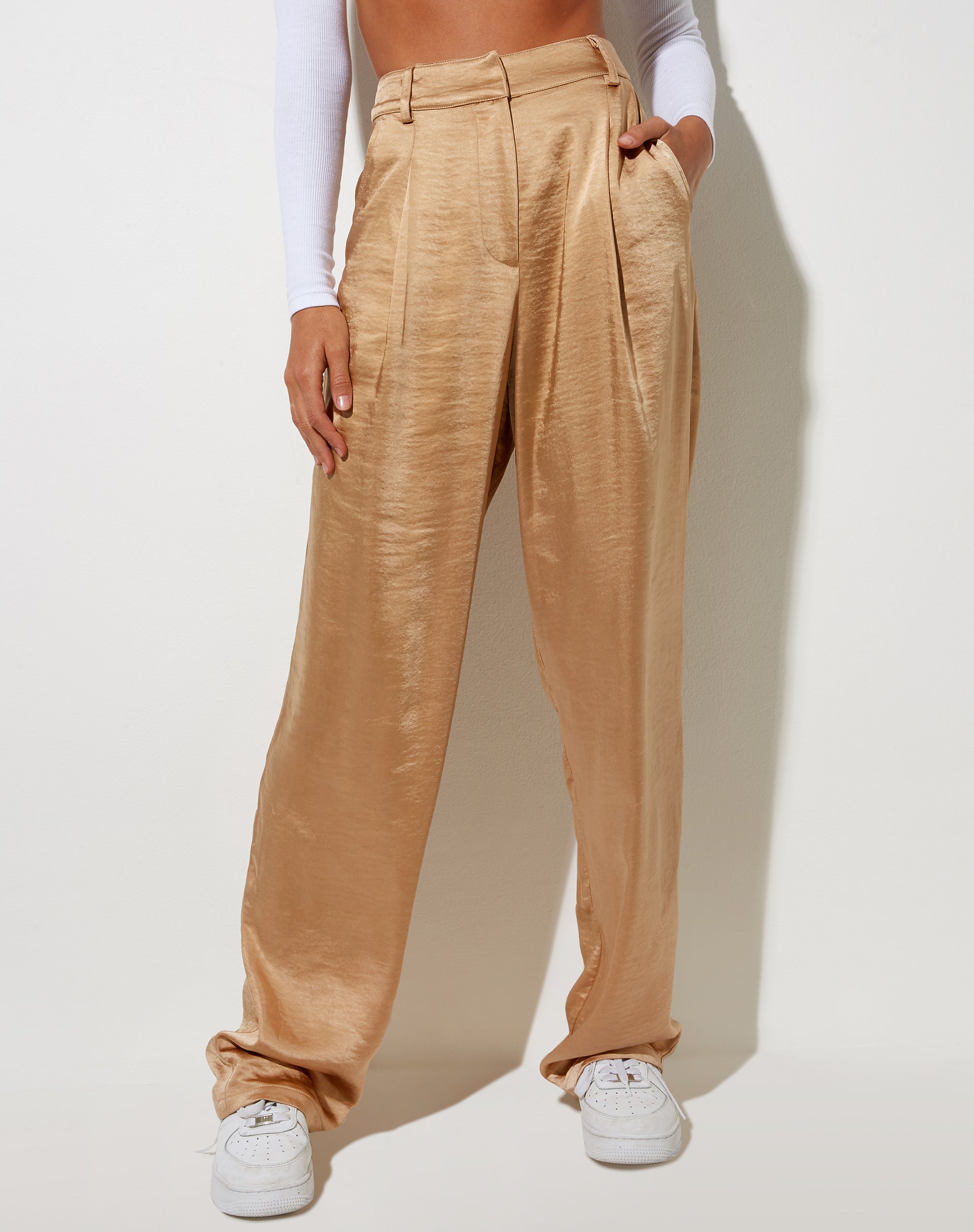 Sakila Trouser in Satin Golden Sand-Nico Sky