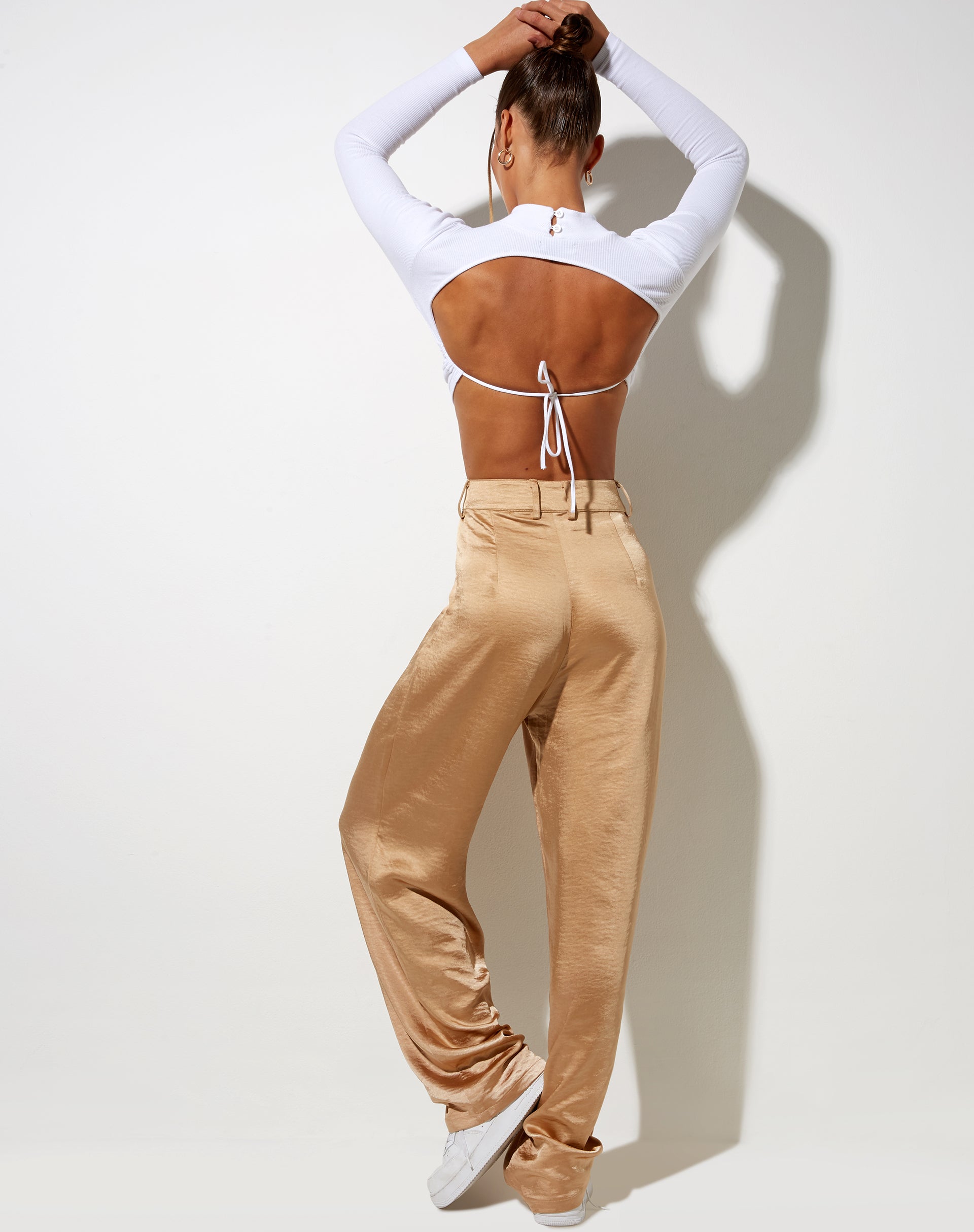 Sakila Trouser in Satin Golden Sand-Nico Sky