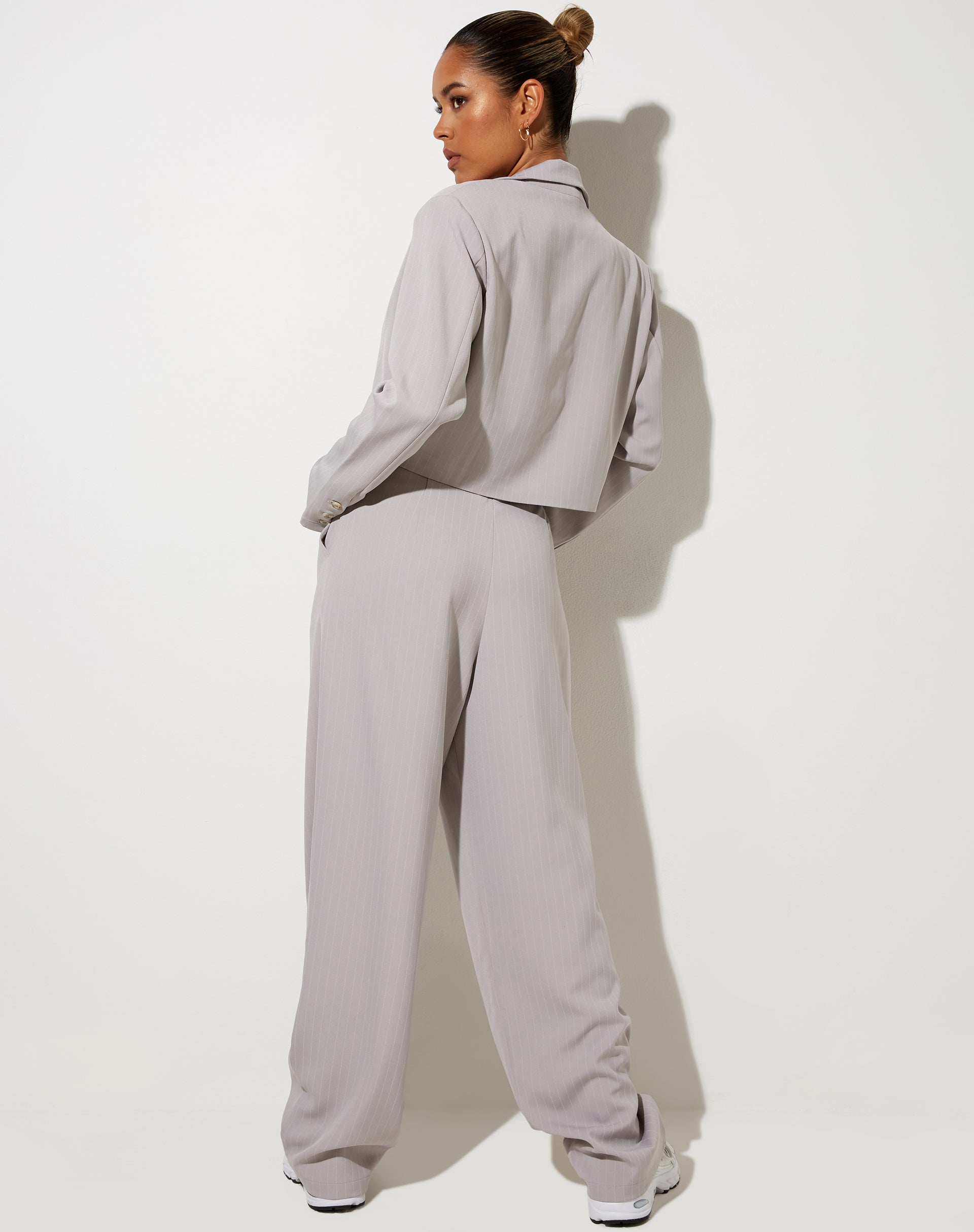 Sakila Trouser in Pinstripe Silver Grey-Nico Sky