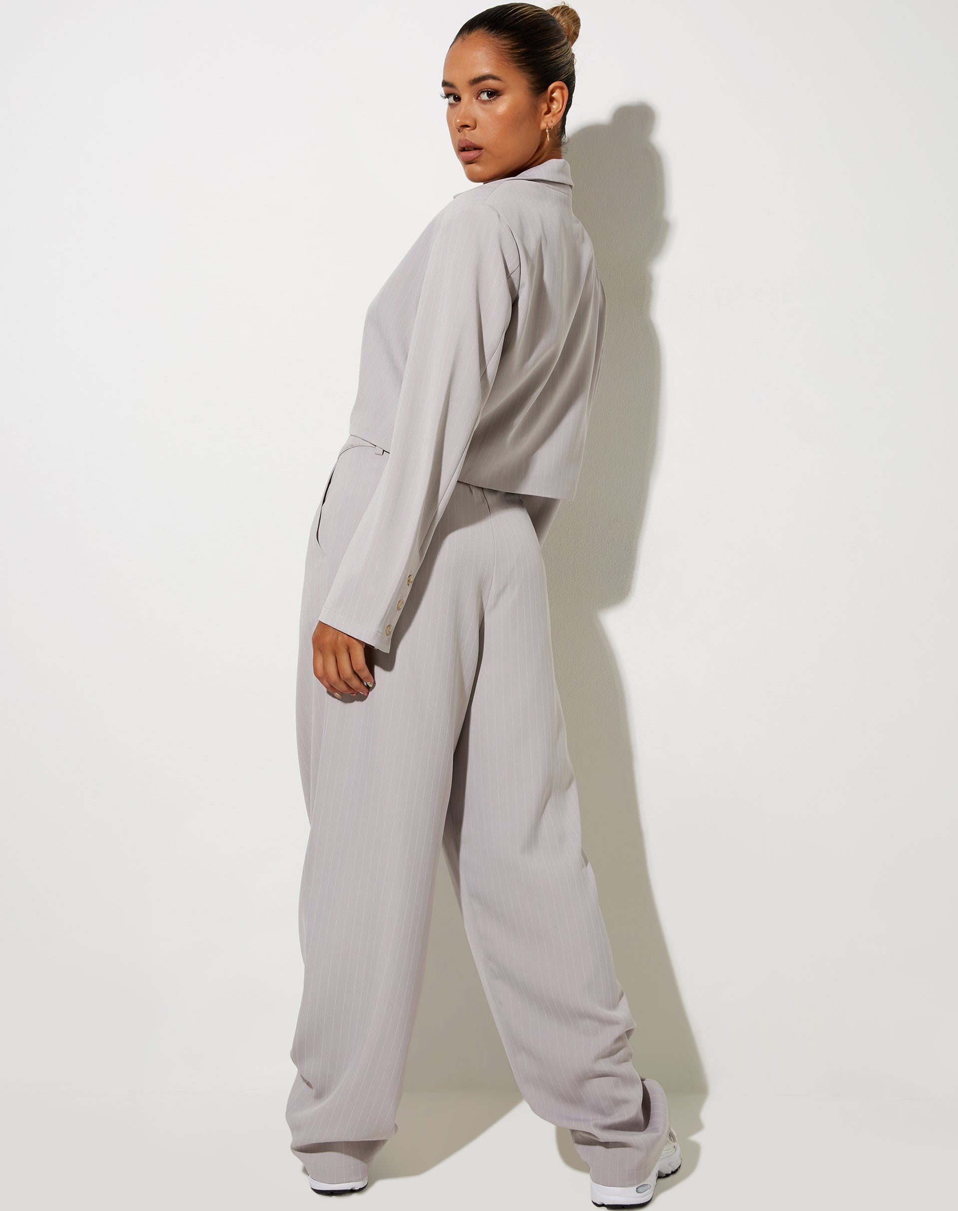 Sakila Trouser in Pinstripe Silver Grey-Nico Sky