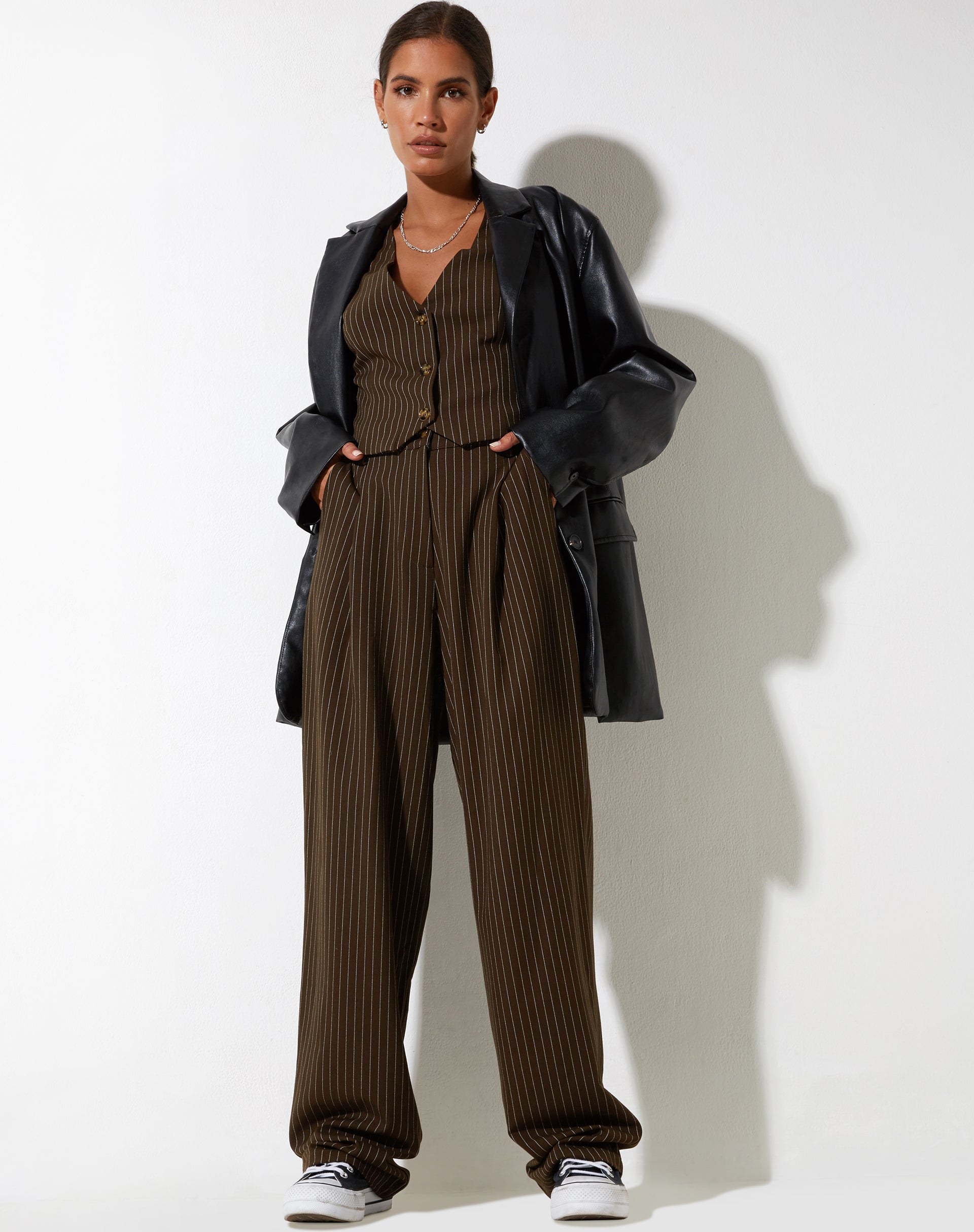 Sakila Trouser in Pinstripe Brown-Nico Sky