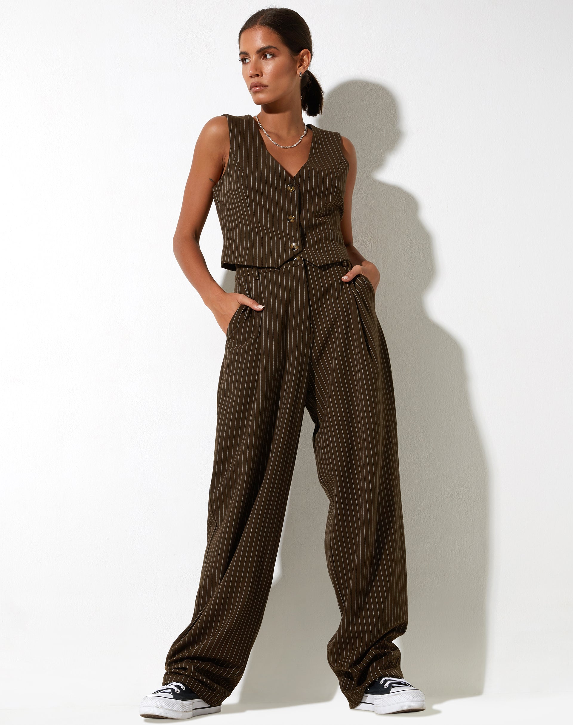 Sakila Trouser in Pinstripe Brown-Nico Sky