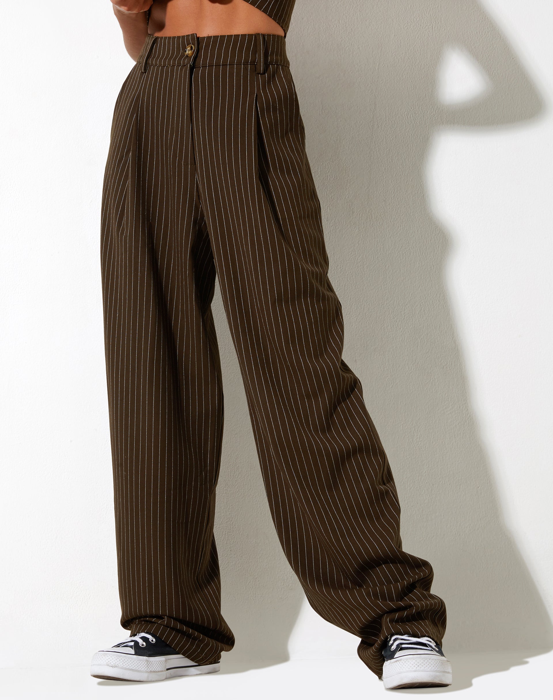 Sakila Trouser in Pinstripe Brown-Nico Sky
