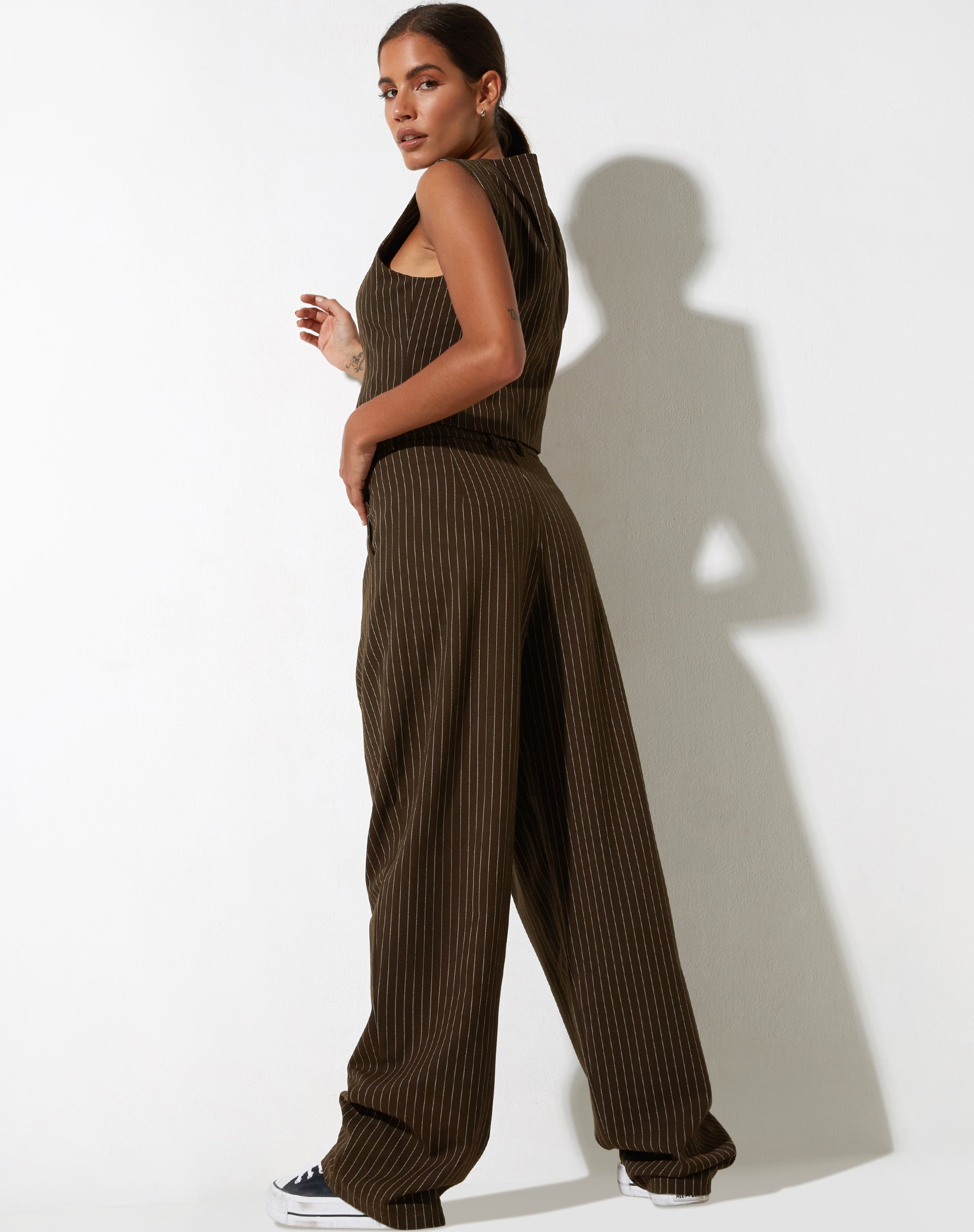 Sakila Trouser in Pinstripe Brown-Nico Sky