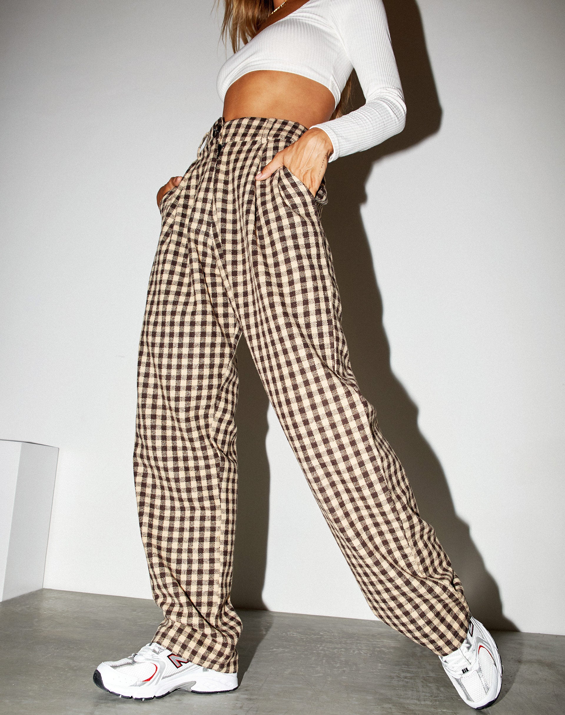 Sakila Trouser in Gingham Tan and Black-Nico Sky