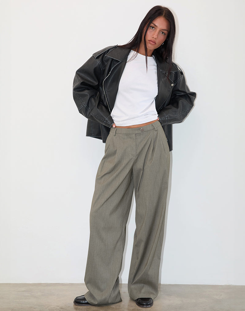 Sakira Tailored Trouser in Khaki Grey-Nico Sky