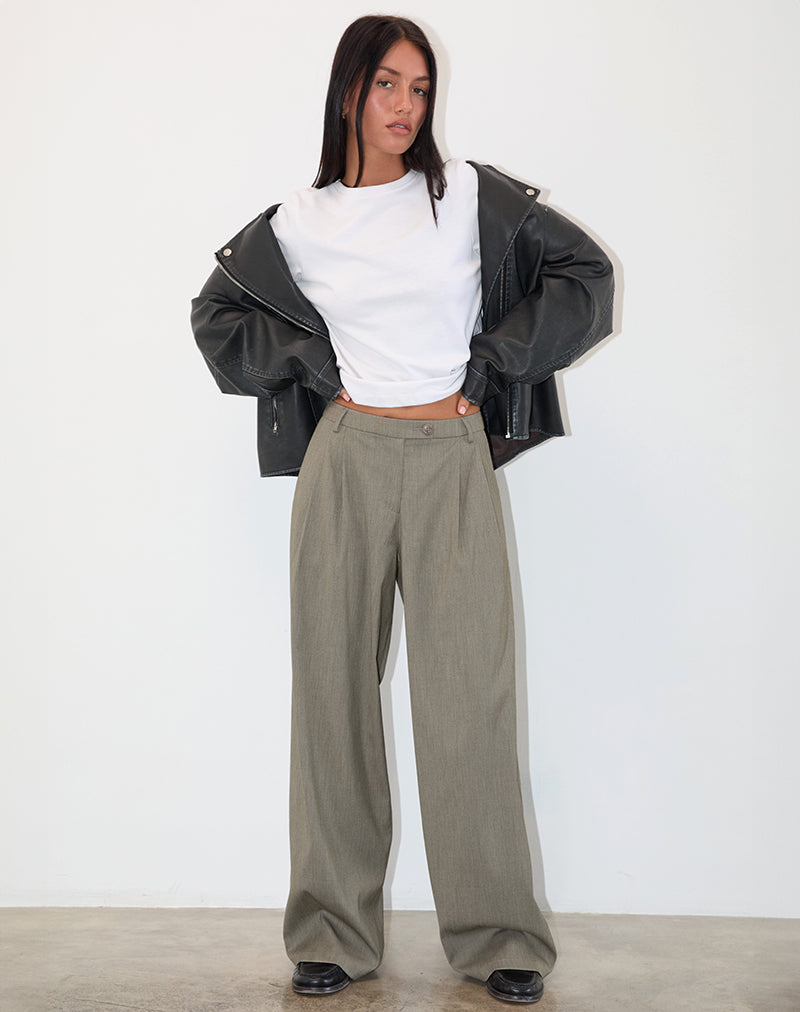 Sakira Tailored Trouser in Khaki Grey-Nico Sky