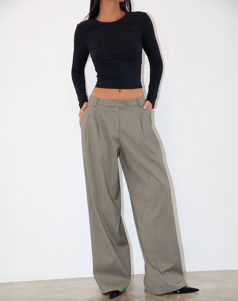 Sakira Tailored Trouser in Khaki Grey-Nico Sky