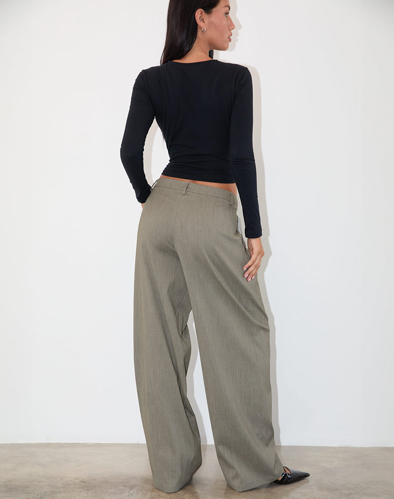 Sakira Tailored Trouser in Khaki Grey-Nico Sky