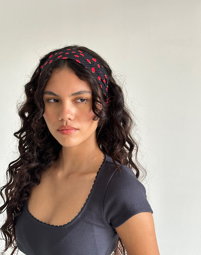 Sala Headband in Strawberry Polka Black-Nico Sky