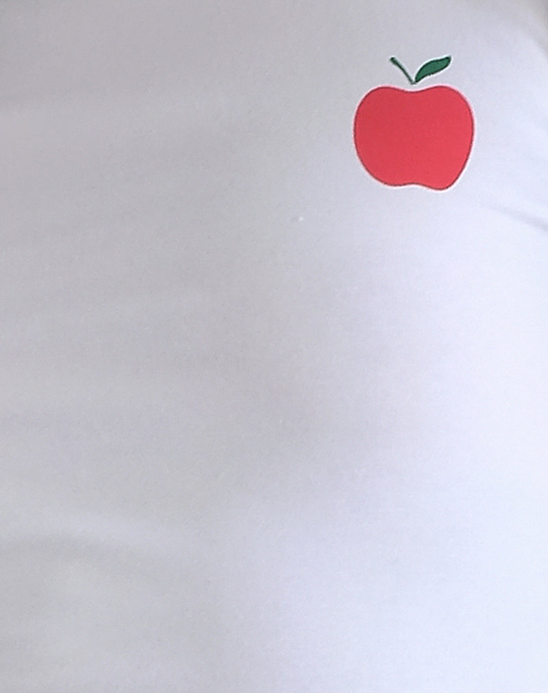 Salida Top in White with Navy Binding and Apple Motif-Nico Sky