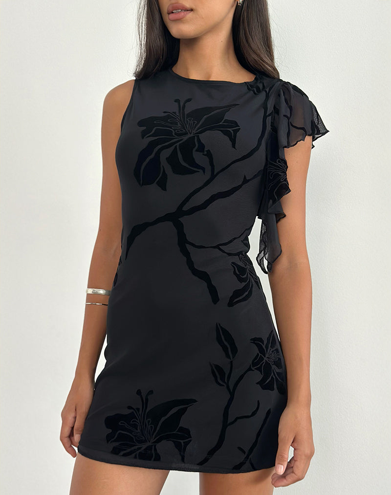 Salya Mini Dress in Orchids Flock Black-Nico Sky