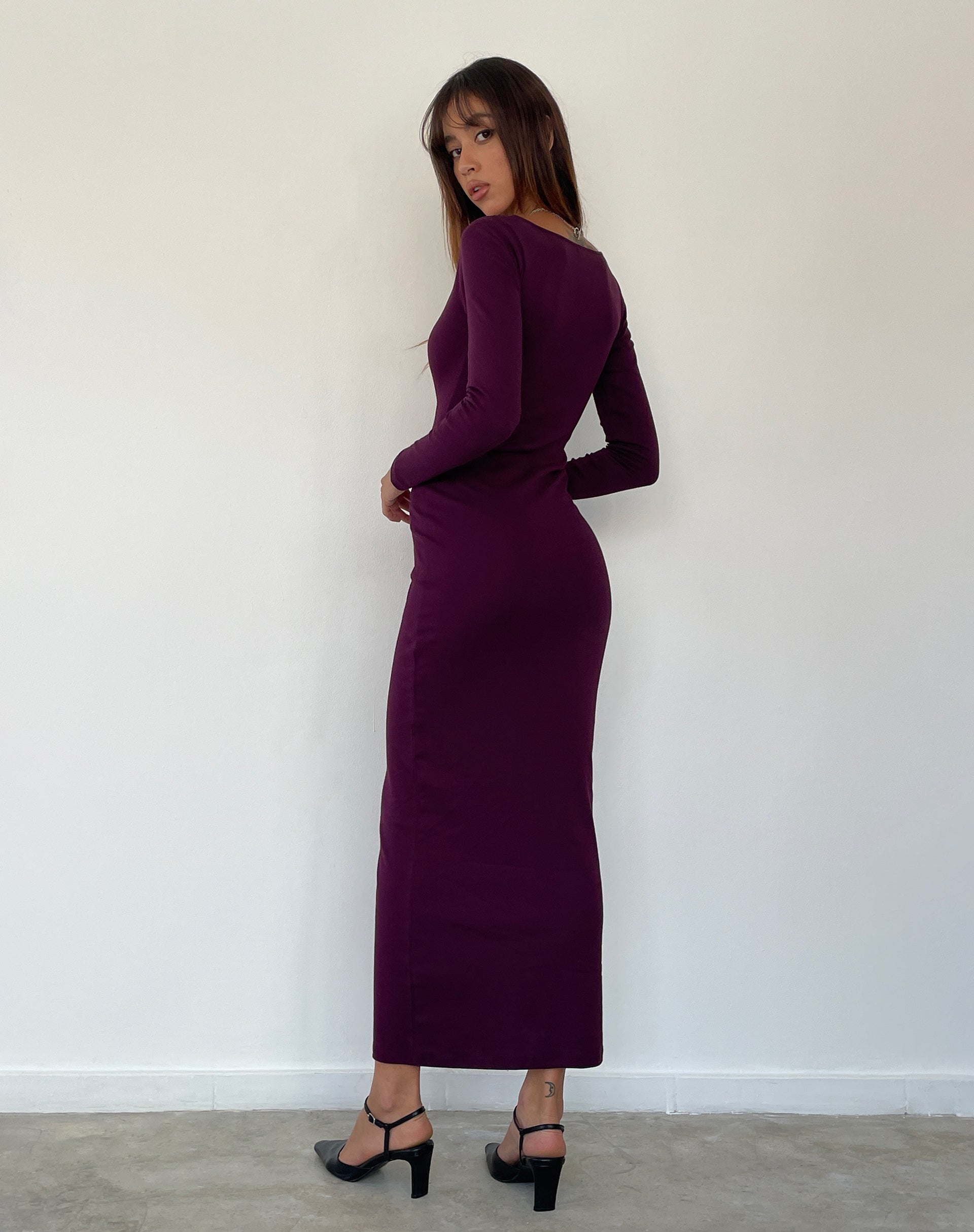 Samaira Long Sleeve Maxi Dress in Aubergine-Nico Sky