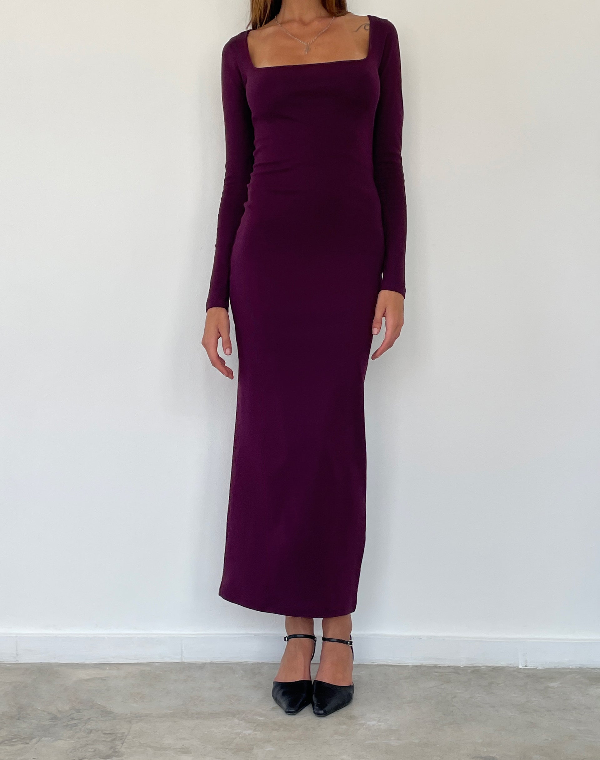 Samaira Long Sleeve Maxi Dress in Aubergine-Nico Sky