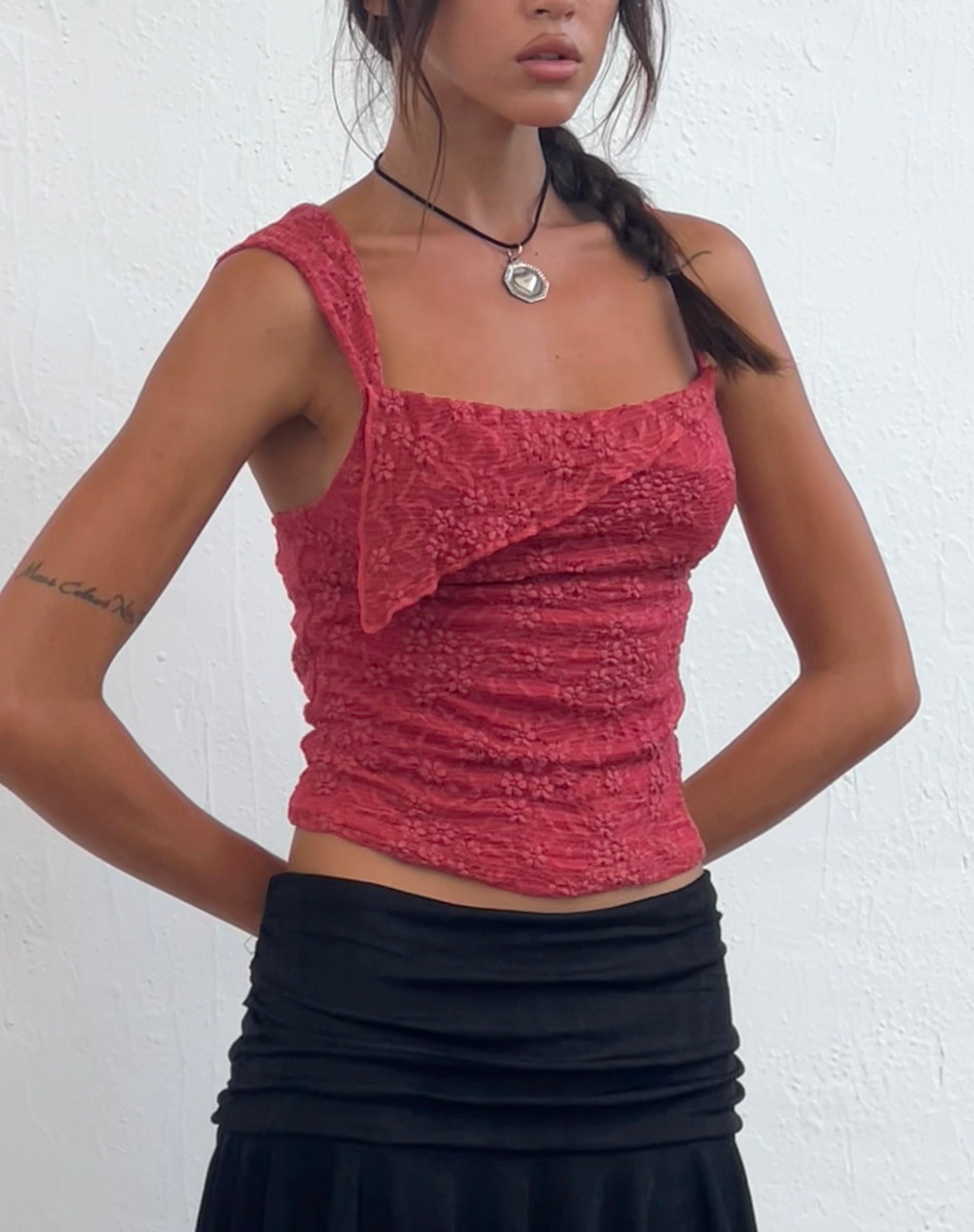 Sambu Lace Cami Top in Red-Nico Sky