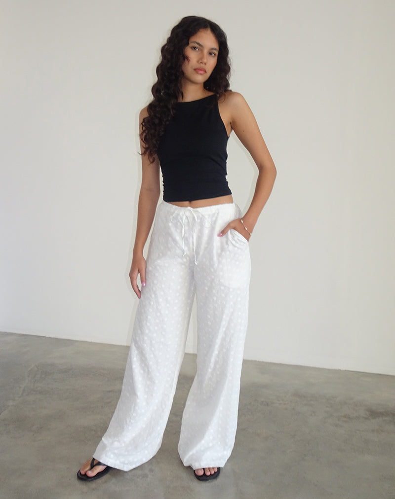 Samir Trouser in Broderie White-Nico Sky