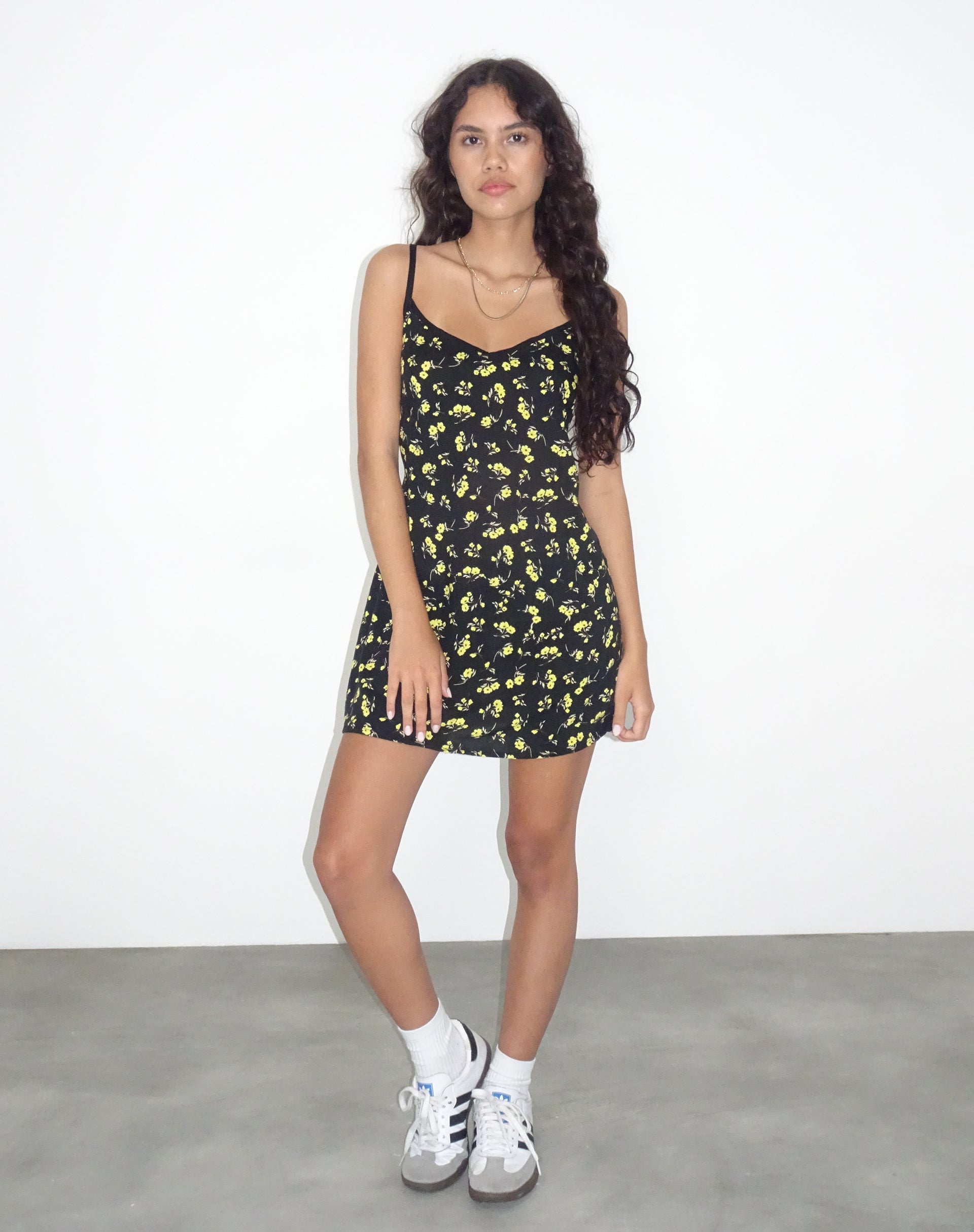 Samiya Mini Dress in Buttercup Black and Yellow-Nico Sky