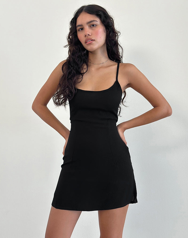 Samiya Mini Dress in Crinkle Black-Nico Sky