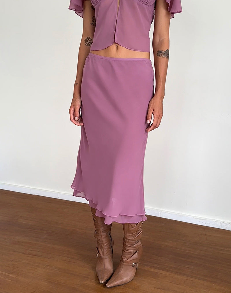 Suharni Midi Skirt in Chiffon Mauve-Nico Sky