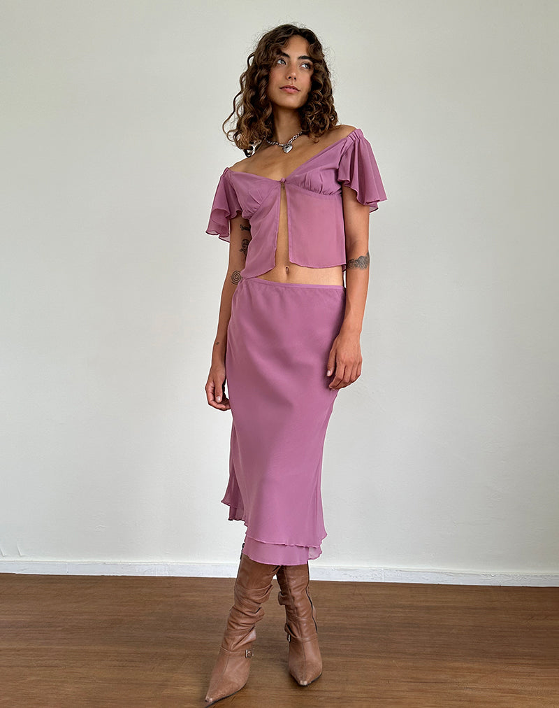 Suharni Midi Skirt in Chiffon Mauve-Nico Sky