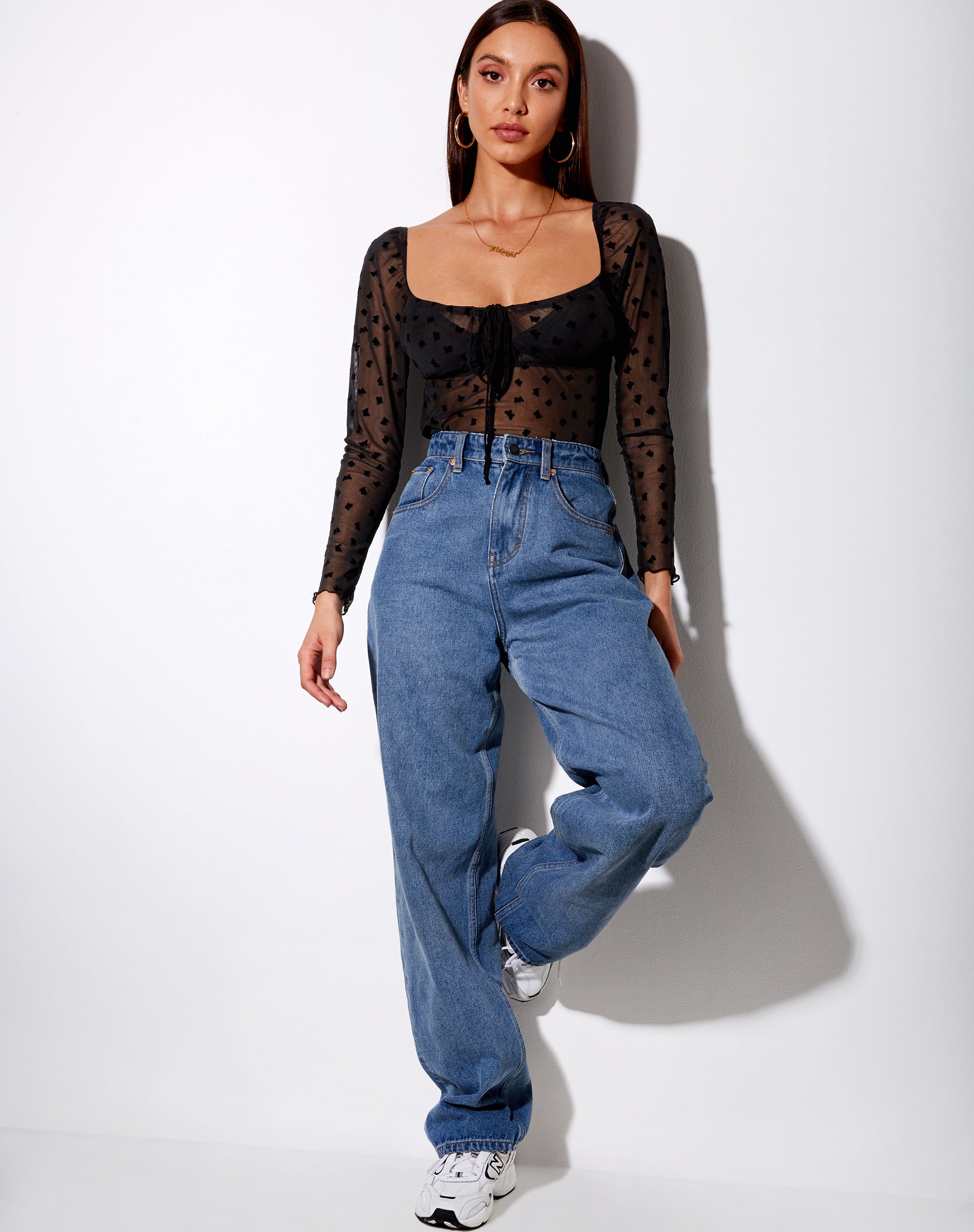 Sanila Crop Top in Black Flock Flutterby-Nico Sky