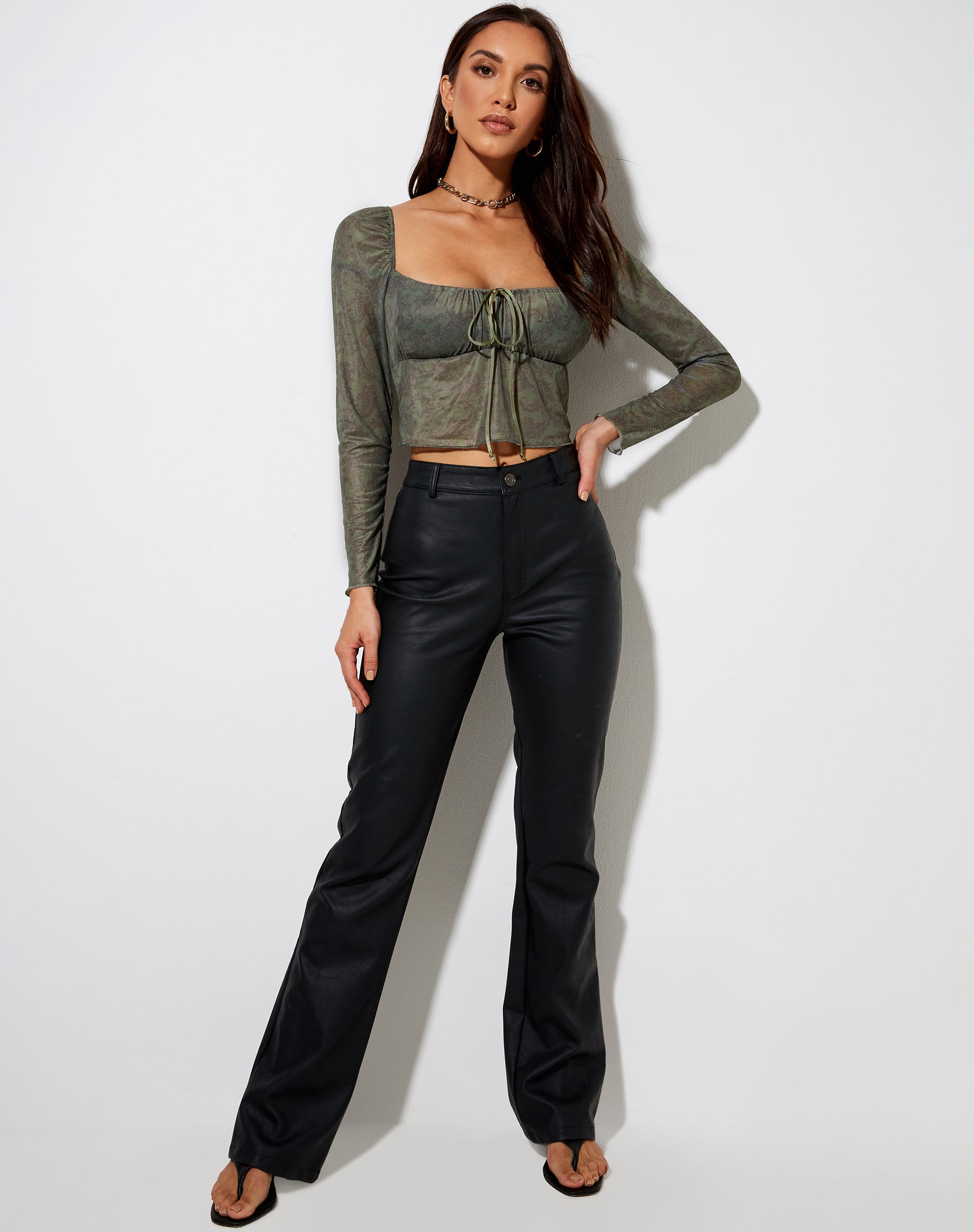 Sanila Crop Top in Mono Paisley Green-Nico Sky